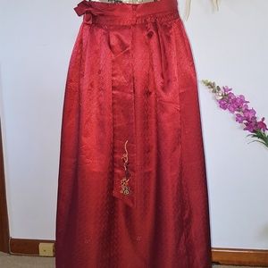 Long Red Brocade Skirt (Handmade/Vintage item)